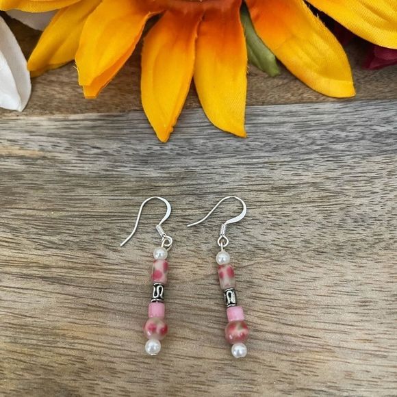 Glass Bead Handmade Earrings NWOT - Picture 2 of 2